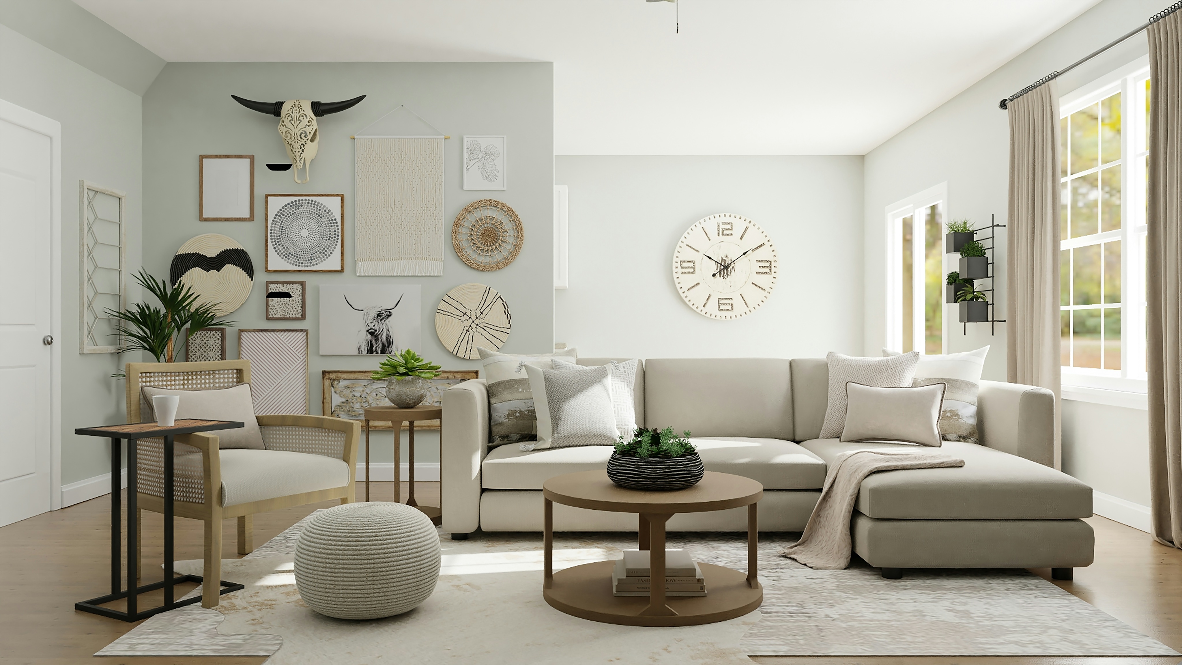 Elegant residential interior with curated furniture and layered textures